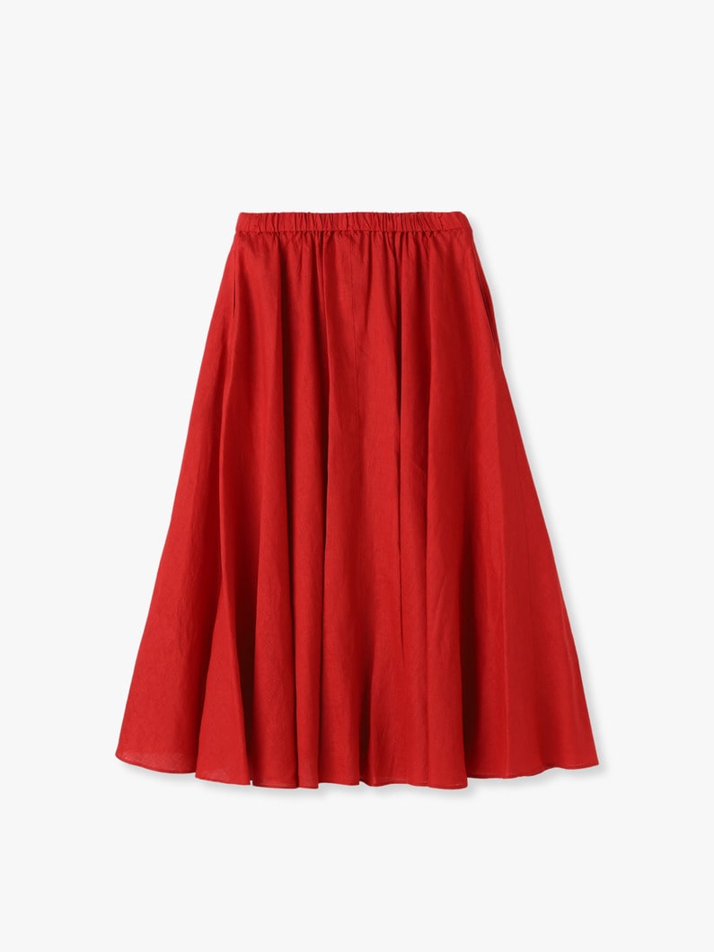 Natural Dyed Linen Lawn Gatherd Skirt (red/white/black) 詳細画像 black 1
