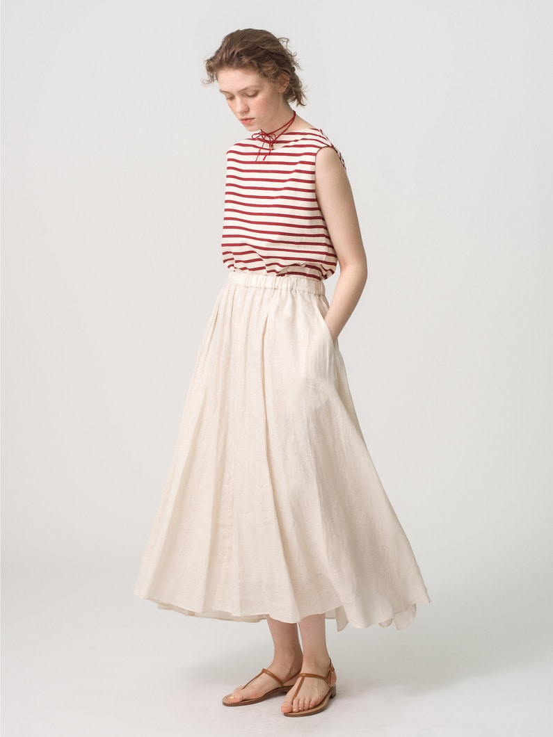 Natural Dyed Linen Lawn Gatherd Skirt (red/white/black) 詳細画像 white