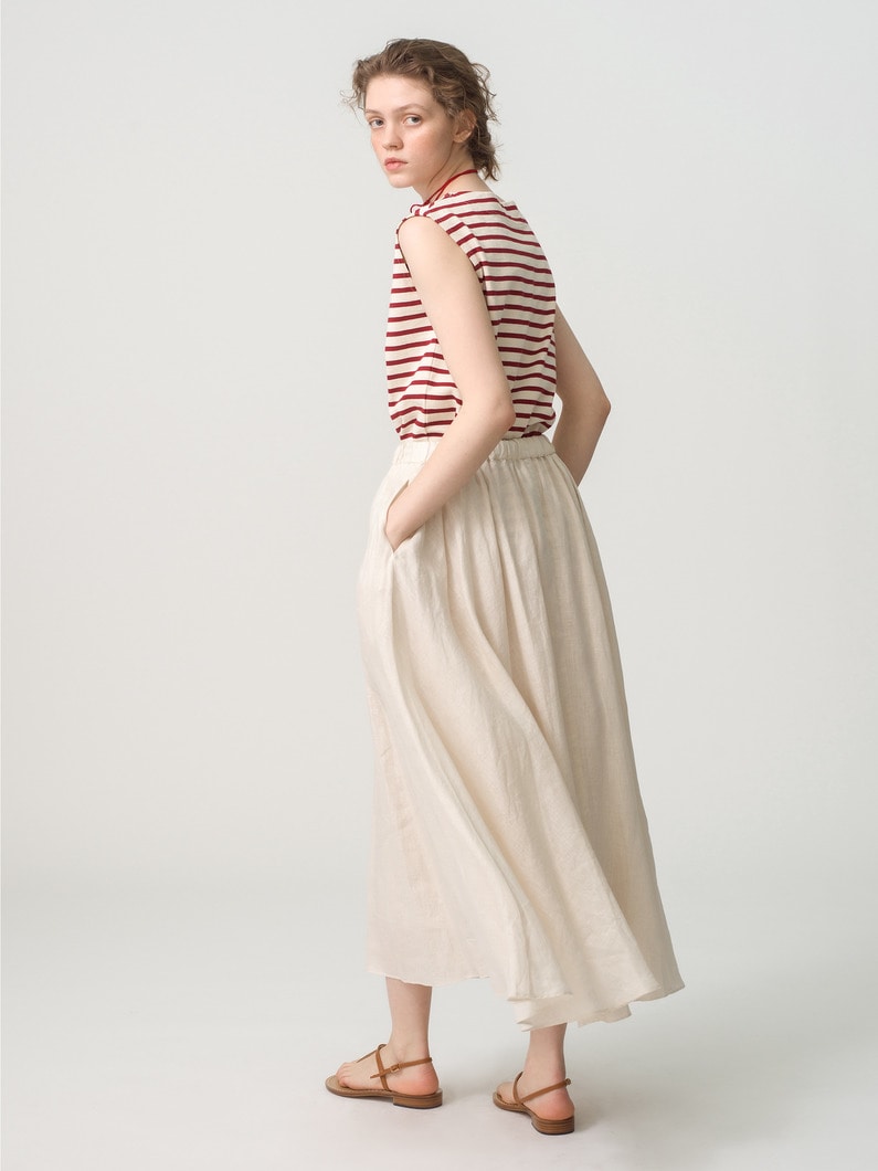 Natural Dyed Linen Lawn Gatherd Skirt (red/white/black) 詳細画像 white 3