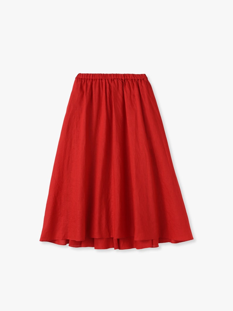 Natural Dyed Linen Lawn Gatherd Skirt (red/white/black) 詳細画像 red