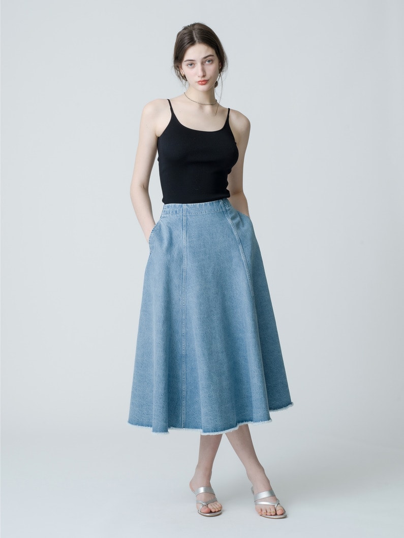 Maxi Flare Denim Skirt (white/faded blue) 詳細画像 faded blue