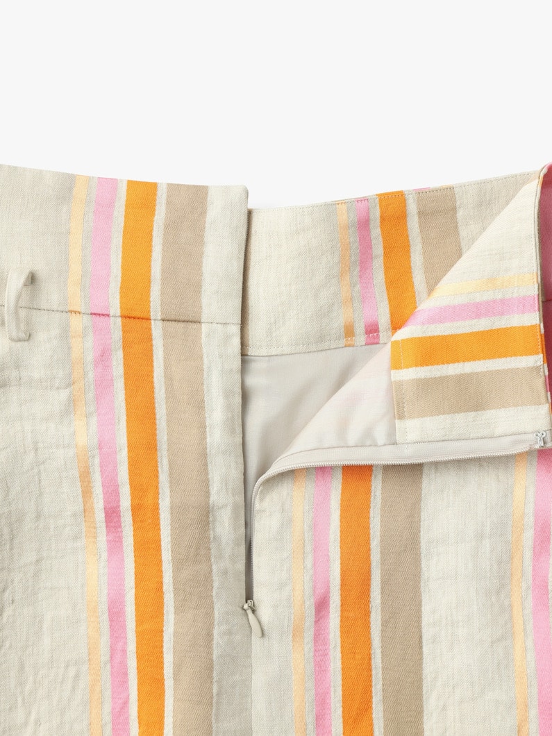 Linen Bright Striped Skirt 詳細画像 beige 3