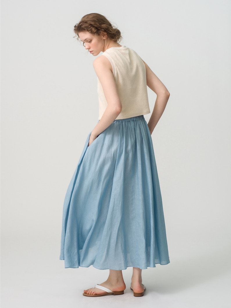 Natural Dyed Linen Lawn Gatherd Skirt (blue) 詳細画像 blue 3