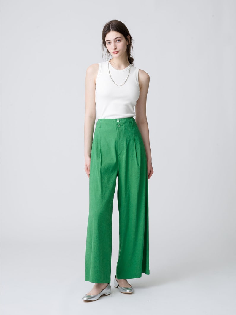 Linen Rayon Stretch Wide Pants 詳細画像 green