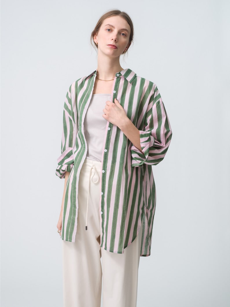 Thick Striped Oversized Button Down Shirt 詳細画像 pink 1