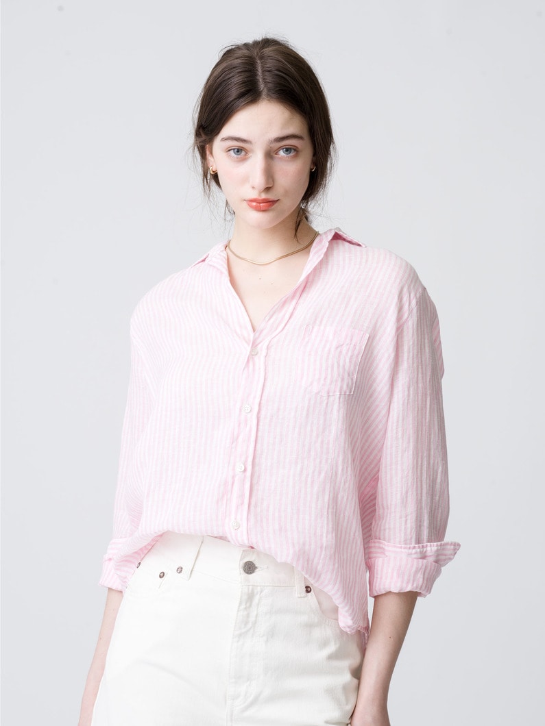 Eileen Striped Italian Linen Shirt (pink) 詳細画像 pink 1