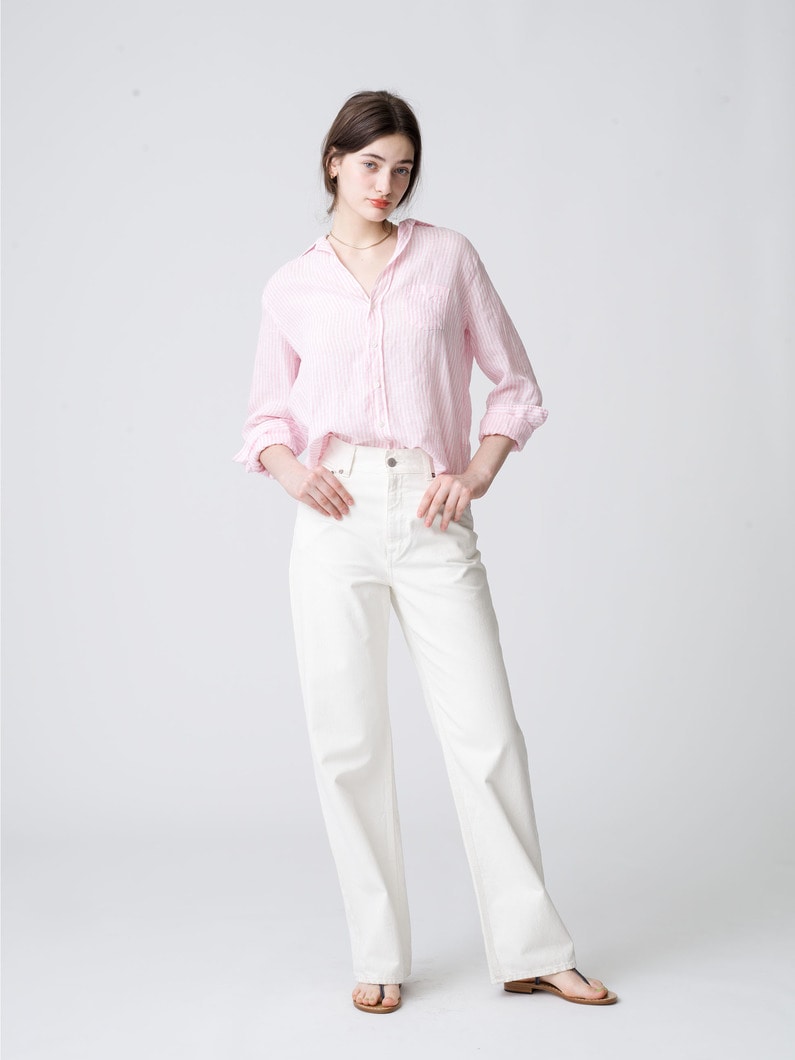Eileen Striped Italian Linen Shirt (pink) 詳細画像 pink 2