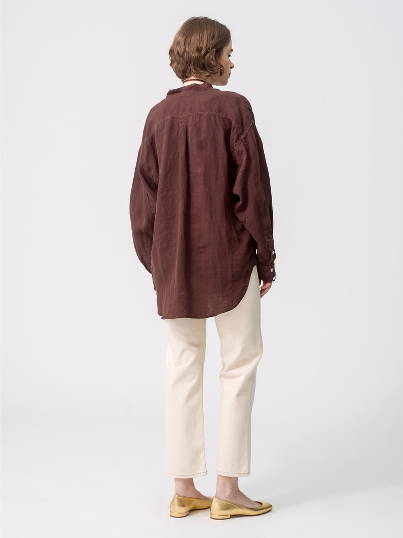 Organic Linen Band Collar Shirt  詳細画像 dark brown 3