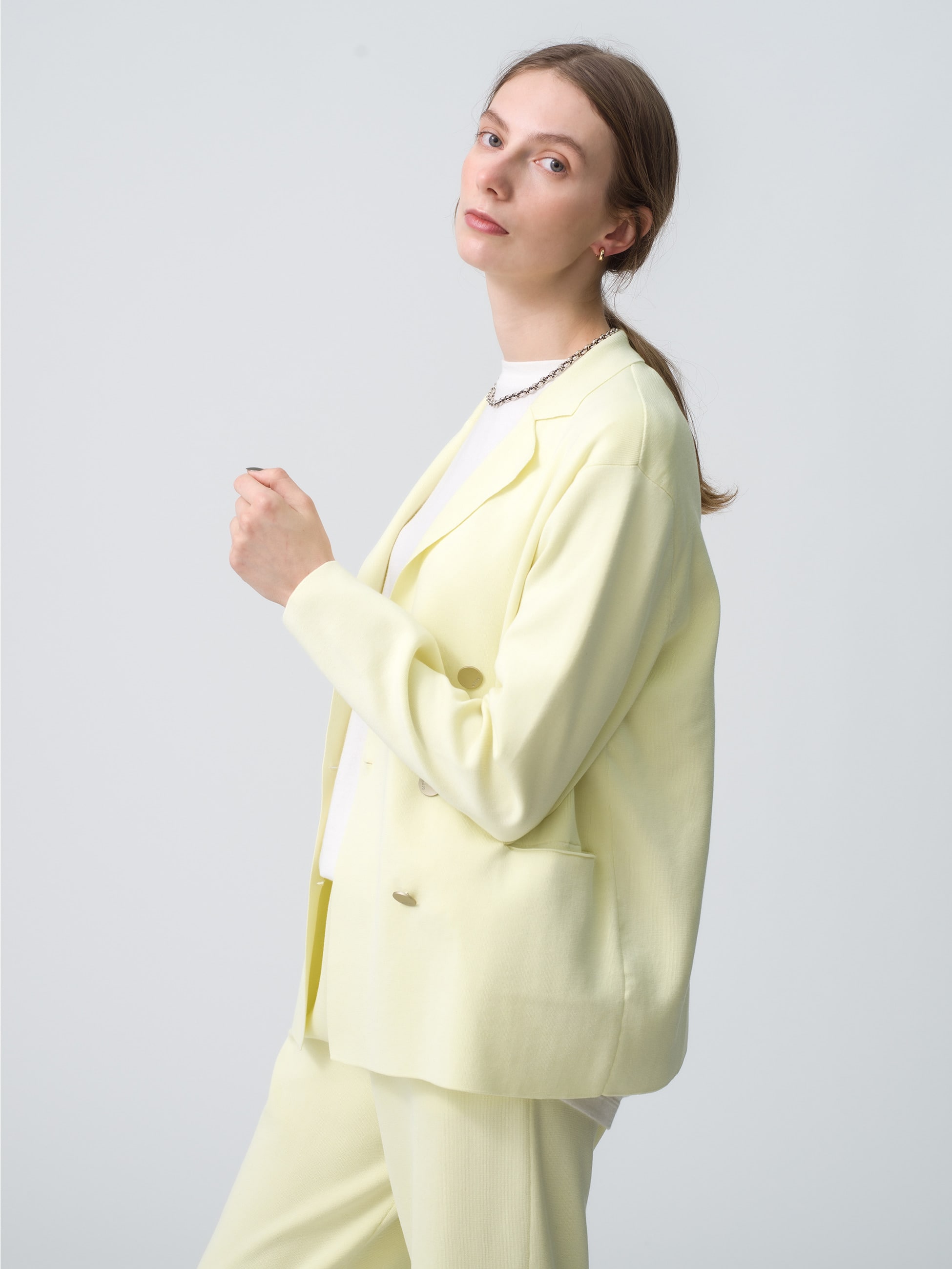 Cotton Silk Knit Jacket（light yellow）｜ebure(エブール)｜Ron Herman