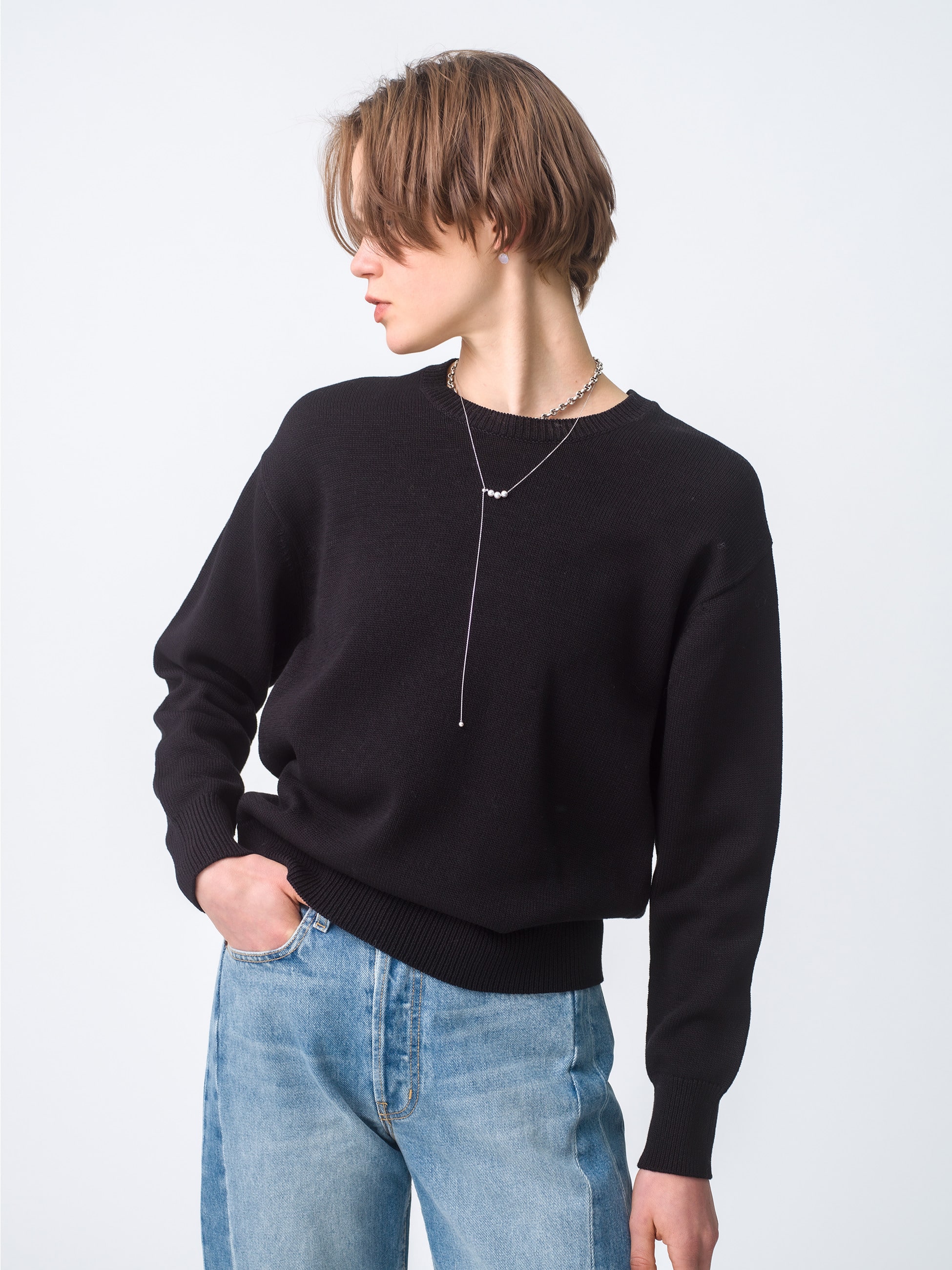 Clear Cotton Middle Gauge Knit Pullover｜ebure(エブール)｜Ron Herman