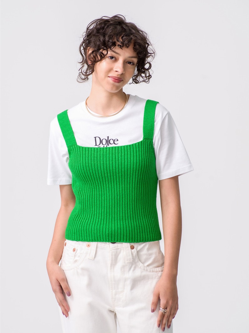 Clear Cotton Middle Gauge Knit Top (green/white/black) 詳細画像 green 1