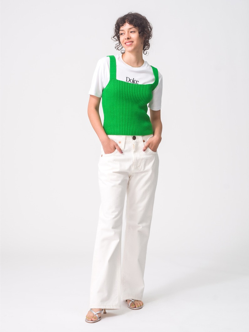 Clear Cotton Middle Gauge Knit Top (green/white/black) 詳細画像 green 2