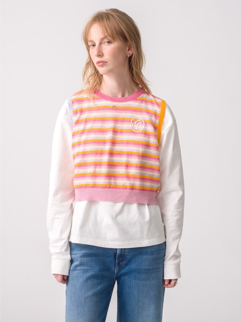Linen Striped Sleeveless Top 詳細画像 pink 3