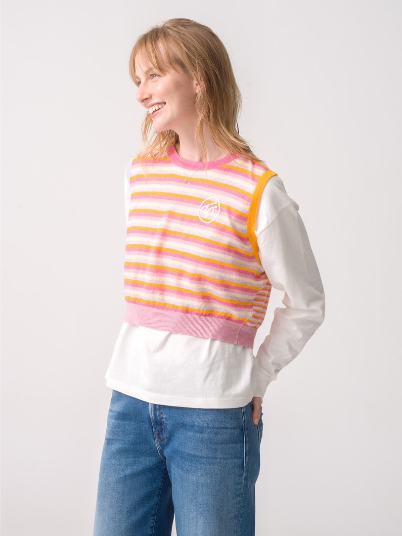 Linen Striped Sleeveless Top 詳細画像 pink 4