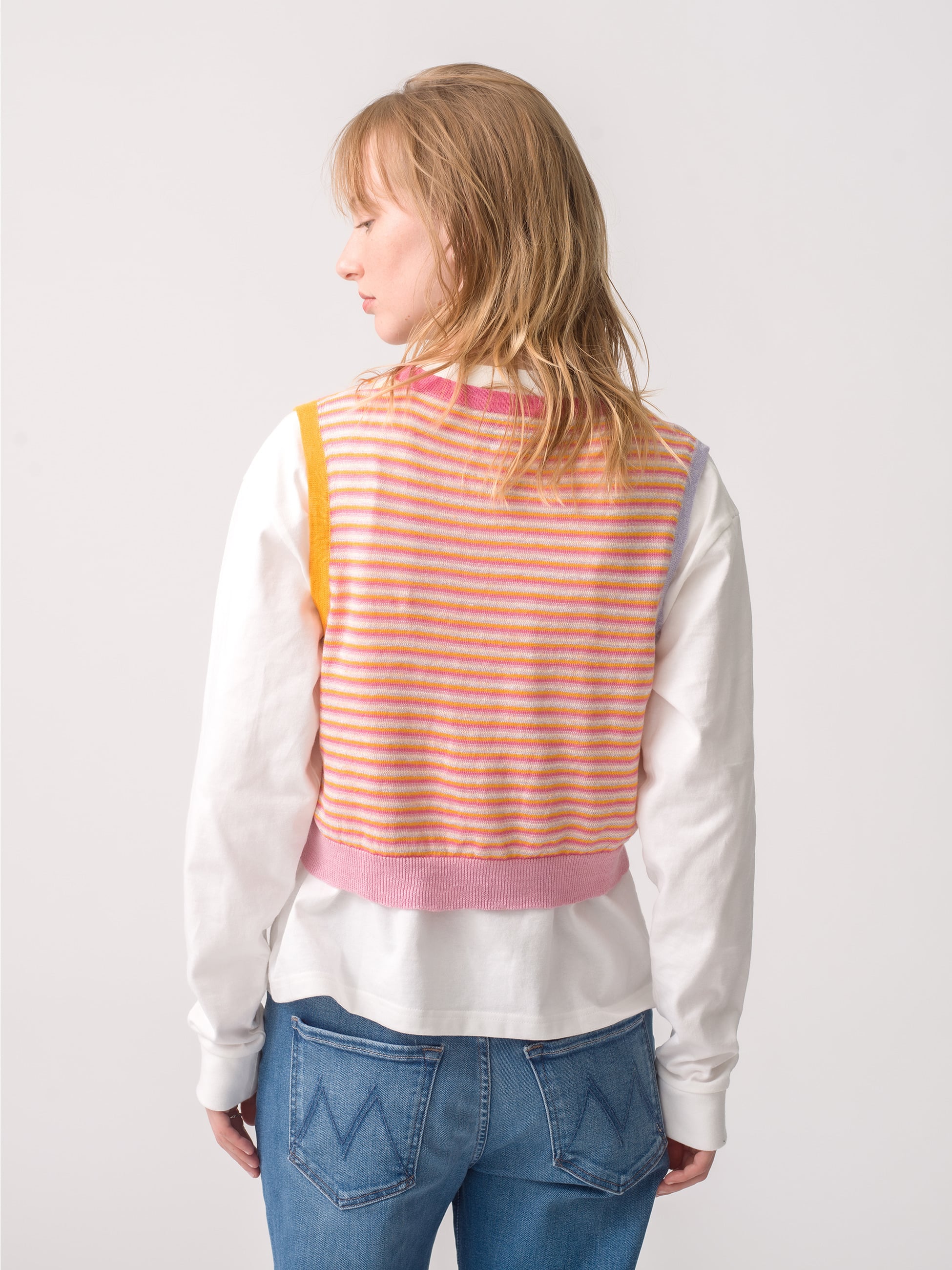 Linen Striped Sleeveless Top 詳細画像 pink 5