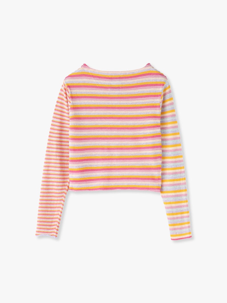 Linen Striped Boat Neck Top 詳細画像 pink 1