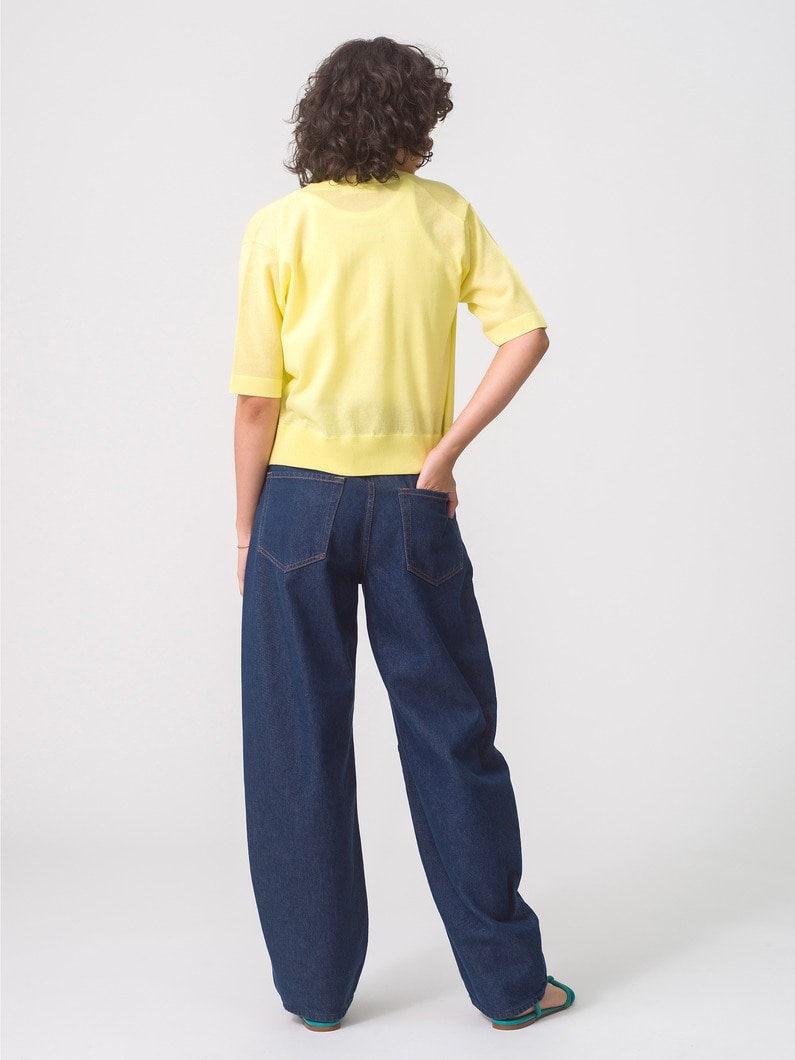 Natural Shiny Half Sleeve Knit Cardigan 詳細画像 yellow 4