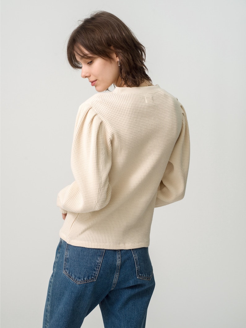 Organic Cotton Waffle Puff Shoulder Pullover 詳細画像 ivory 3