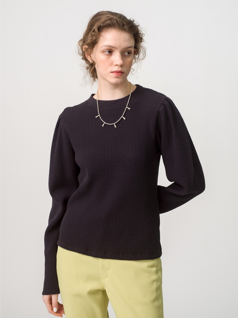 Organic Cotton Waffle Puff Shoulder Pullover 詳細画像 charcoal gray