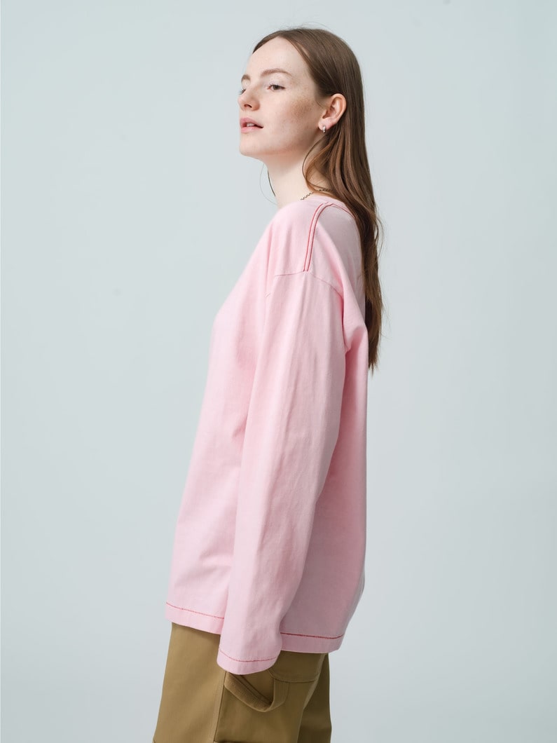 Ollier Long Sleeve Tee (white / pink / navy) 詳細画像 pink 2