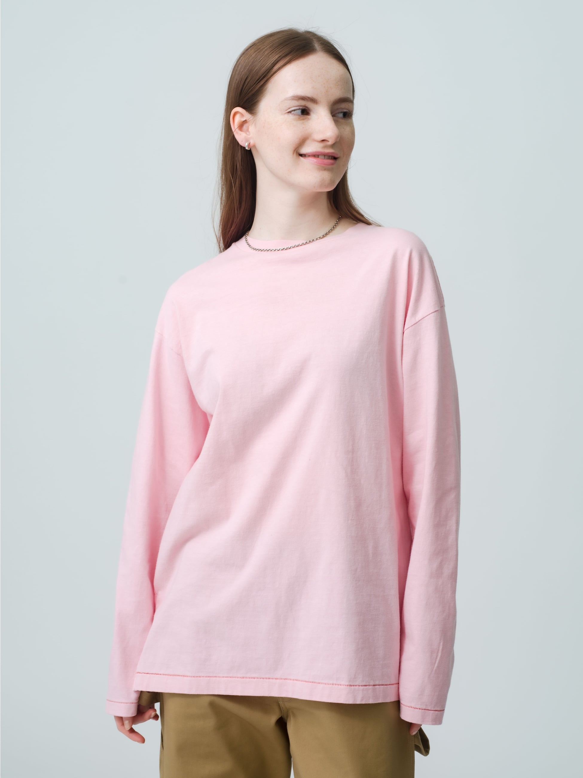 Ollier Long Sleeve Tee (white / pink / navy) 詳細画像 pink 1