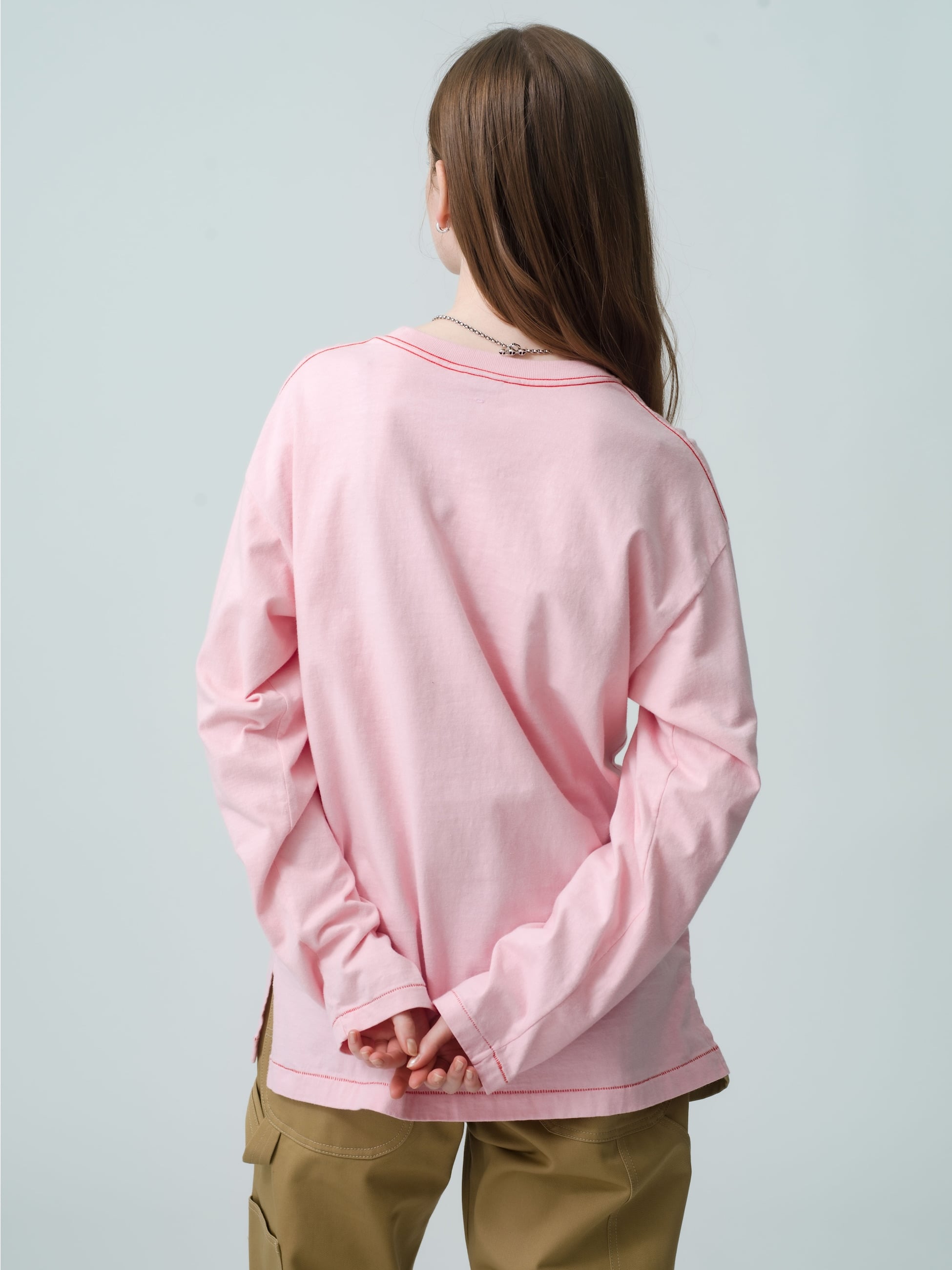 Ollier Long Sleeve Tee (white / pink / navy) 詳細画像 pink 3