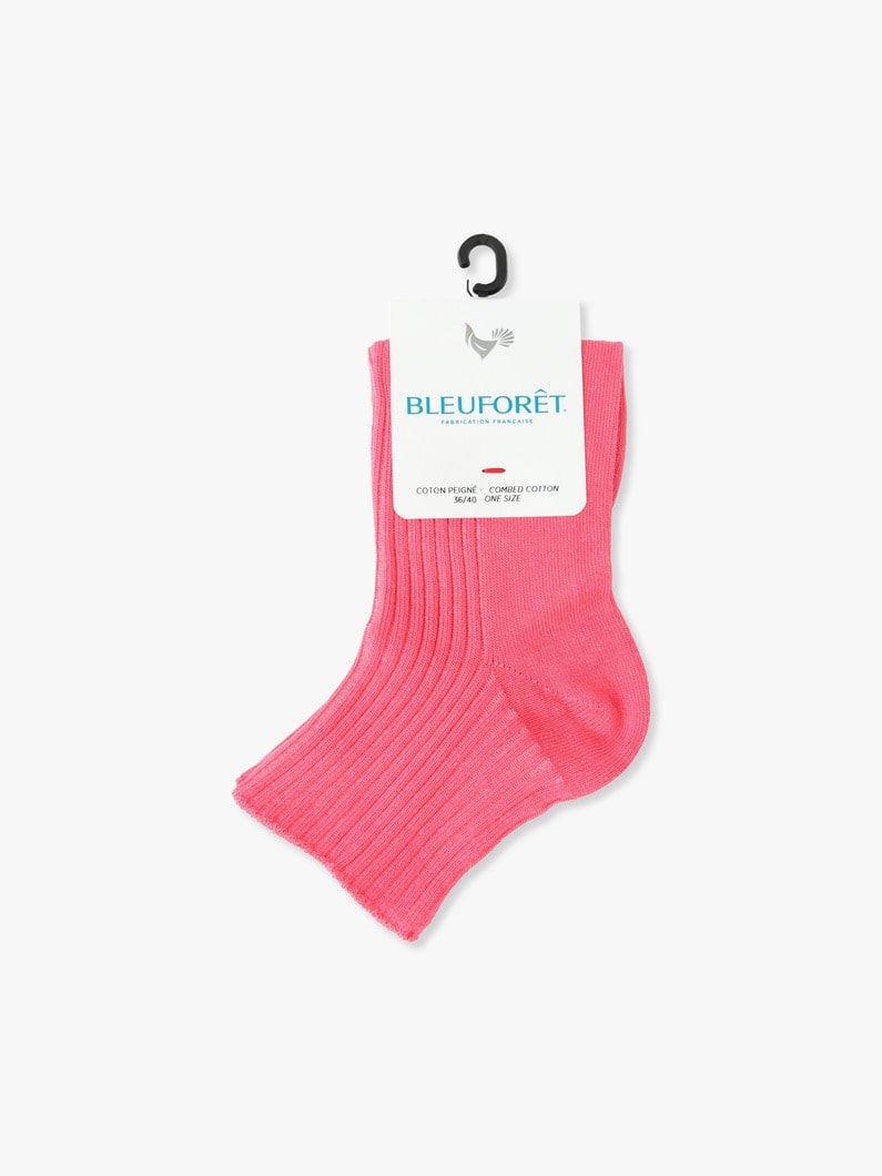 Plain Ribbed Cotton Ankle Socks 詳細画像 pink 1