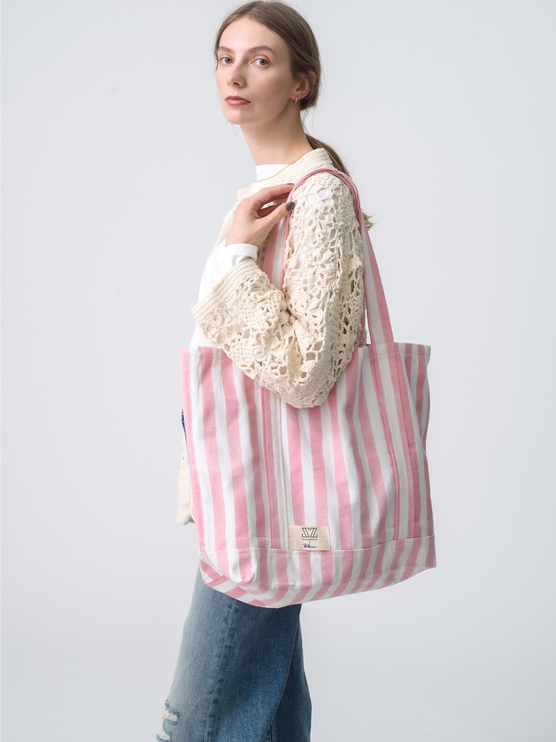Thick Striped Small Tote Bag 詳細画像 pink 1