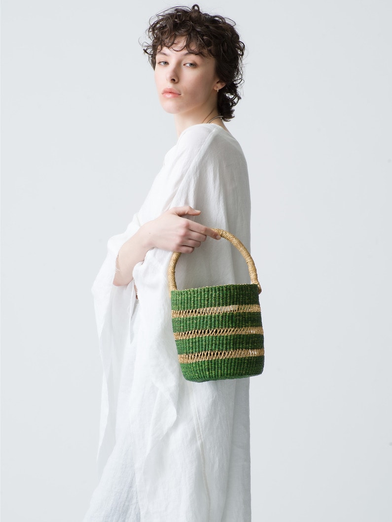 One Handle Striped Basket Bag (green)｜CABANABASH(カバナバシュ 