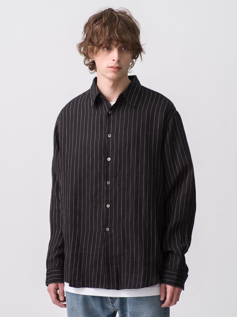 Black Linen Pinstriped Shirt｜RHC(アールエイチシー)｜Ron Herman