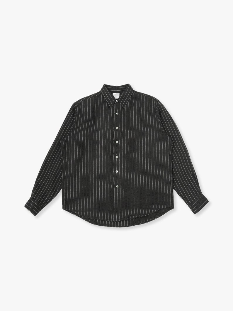 Black Linen Pinstriped Shirt 詳細画像 black 2