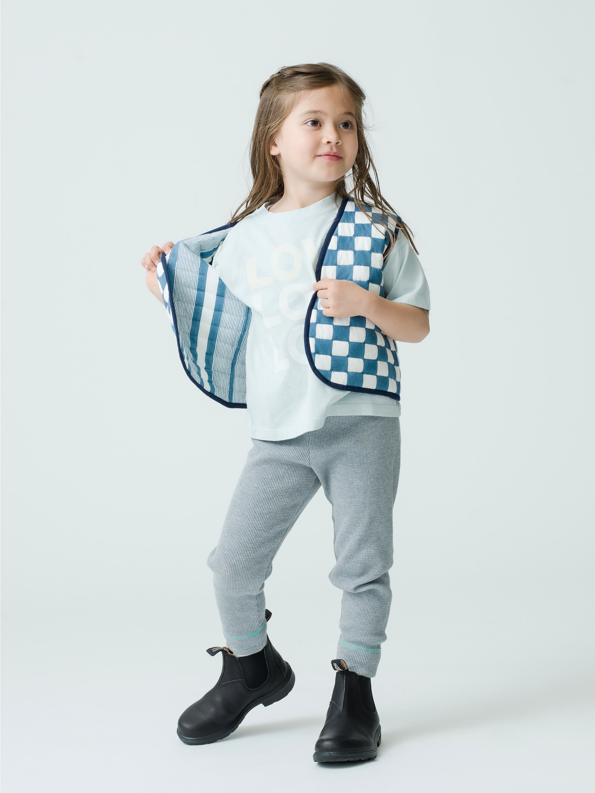 Seaside Striped＆Checkerd Reversible Vest (blue)