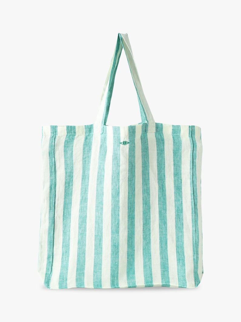 Washed Linen Striped Shopper Bag 詳細画像 green
