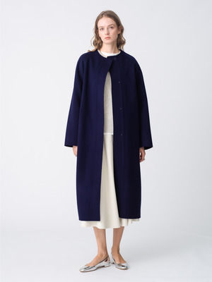 美品【オシャレ】Ron Herman ミドルウールコート　ネイビー　レザー　M 美品【オシャレ】Ron Herman ミドルウールコート ネイビー レザー M