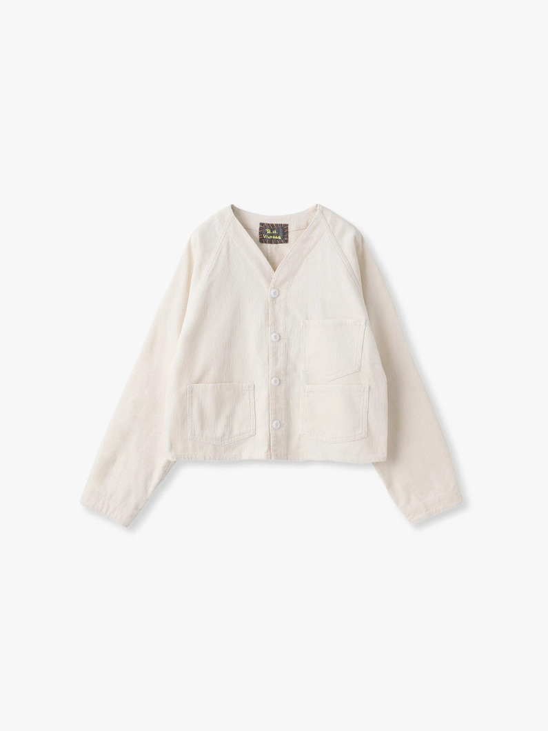 オーガニックコットン コーデュロイ ノーカラージャケット 詳細画像 white 2
