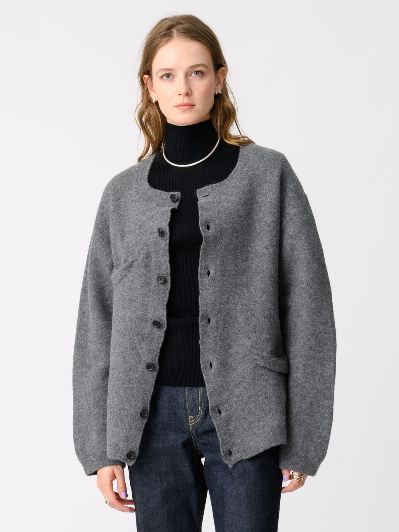 ディストーテッド ニットカーディガン（ネイビー/グレー