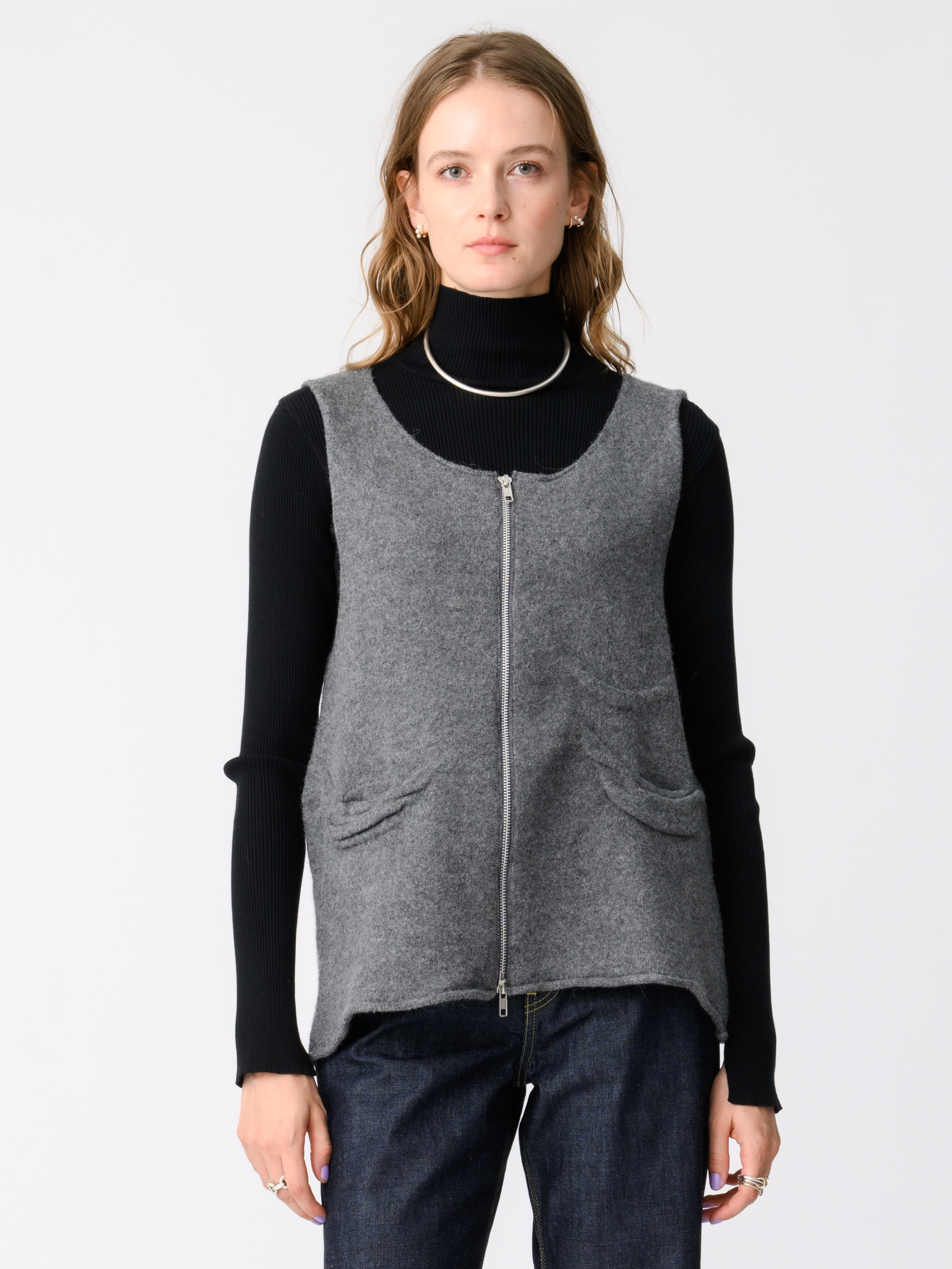 Ron Hermanリネン　ベスト ディストーテッド ニットベスト（ネイビー/グレー）｜pillings