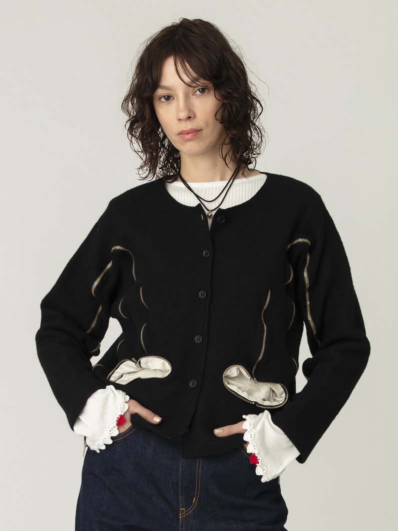 インサイドジップ ニットカーディガン 詳細画像 black 1