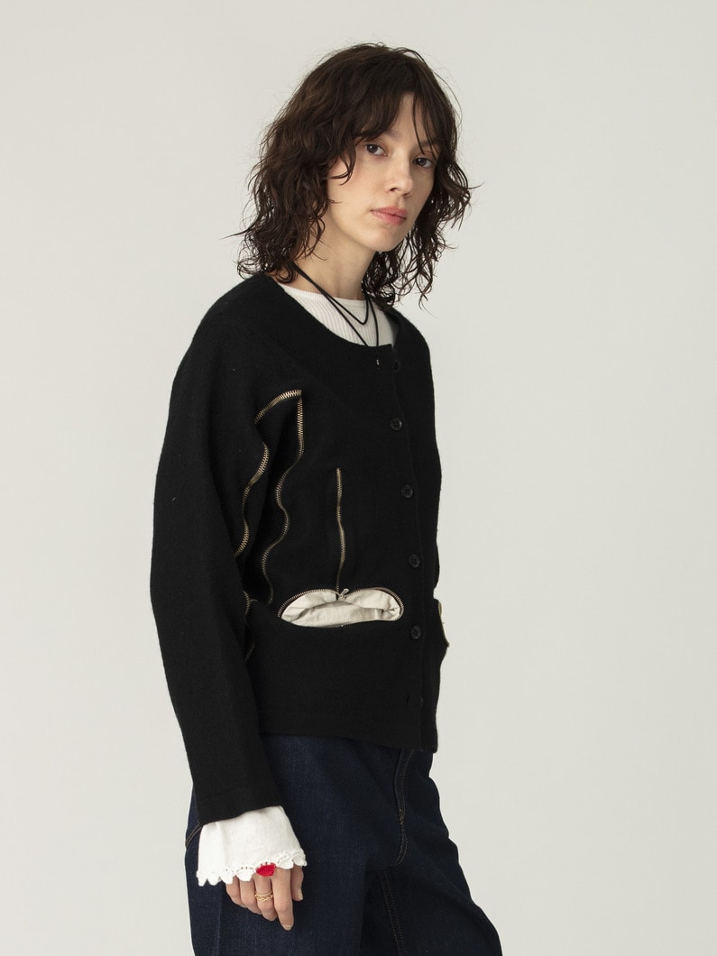 インサイドジップ ニットカーディガン 詳細画像 black 2