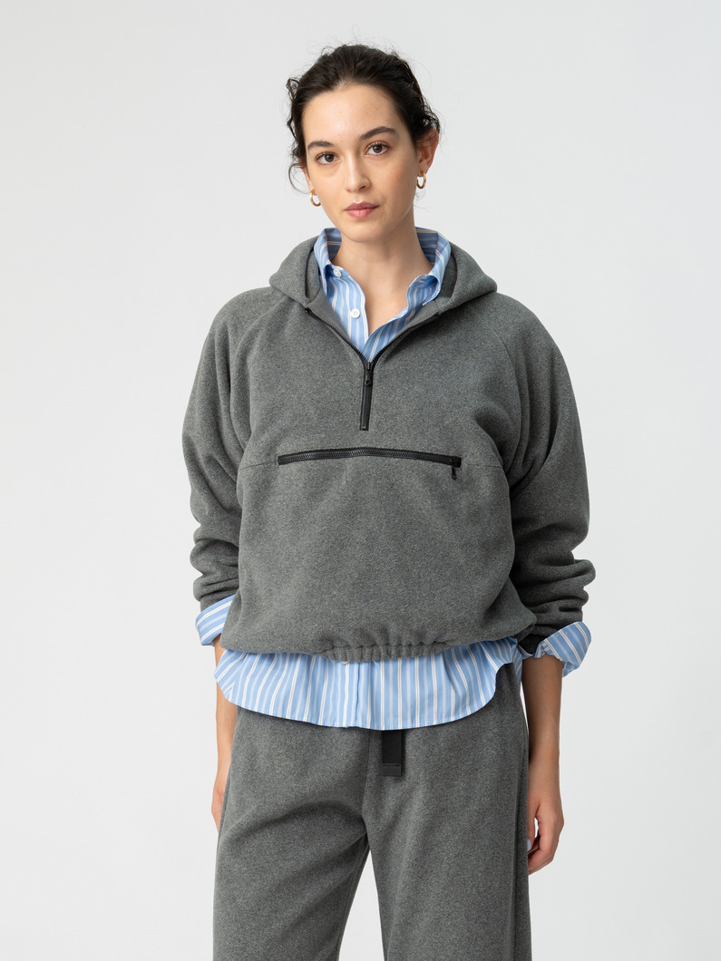 フリース フーディーブルゾン（グレー/ネイビー） 詳細画像 gray