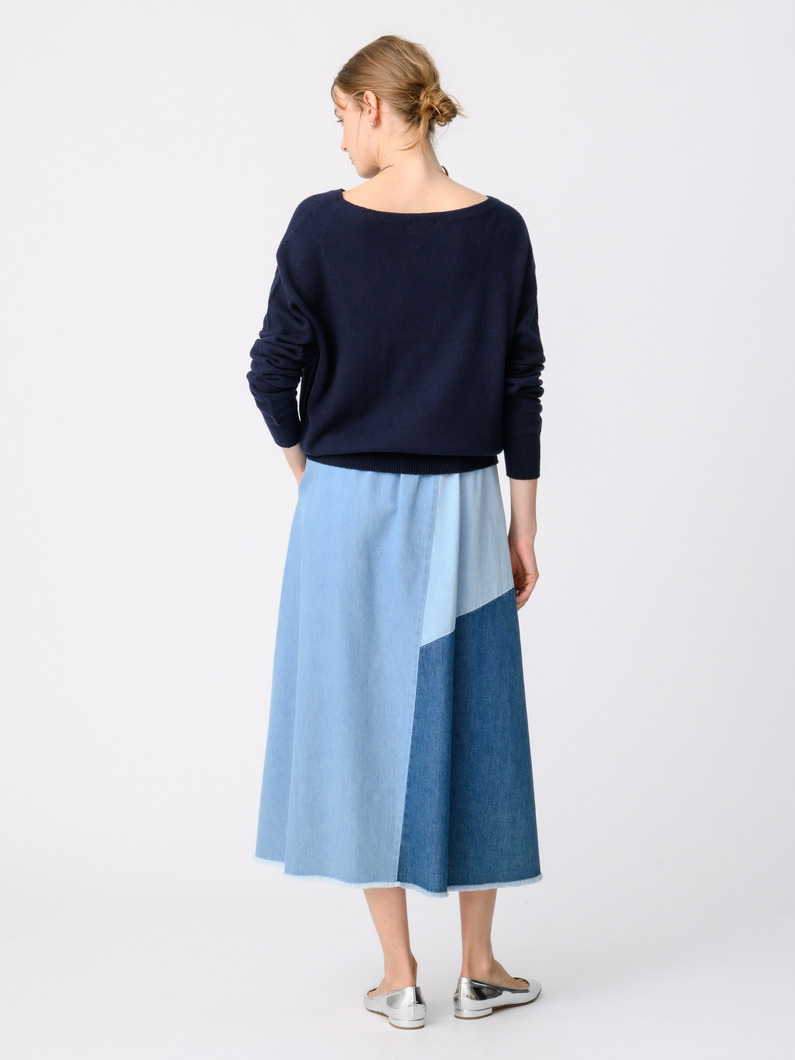 パッチワーク デニム フレアスカート 詳細画像 blue 2