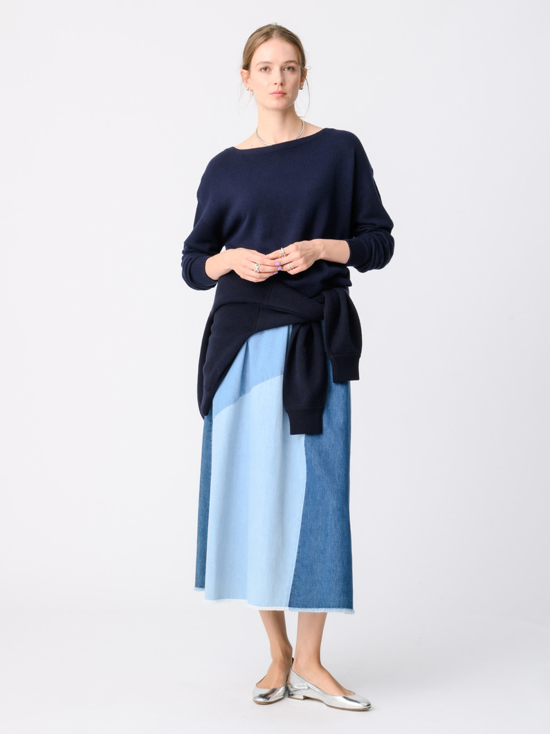 パッチワーク デニム フレアスカート 詳細画像 blue 3