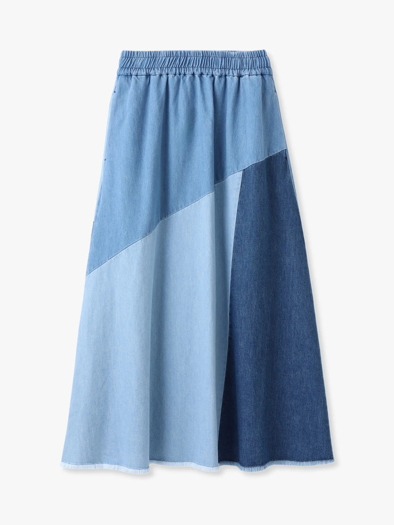 パッチワーク デニム フレアスカート 詳細画像 blue 4