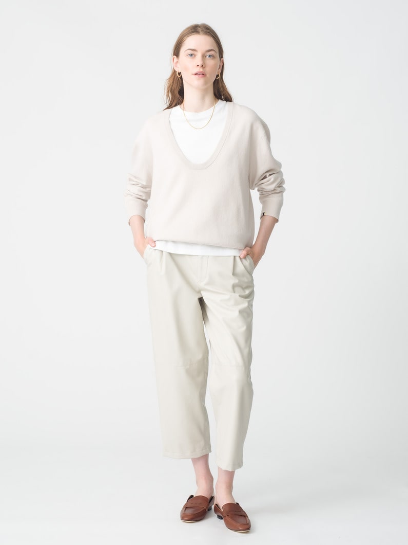 フェイクレザー アンクルパンツ（アイボリー/ブラック） 詳細画像 ivory 1