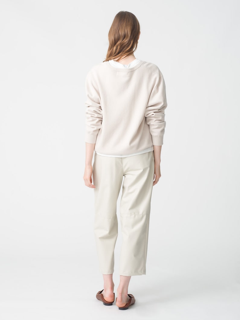 フェイクレザー アンクルパンツ（アイボリー/ブラック） 詳細画像 ivory 2