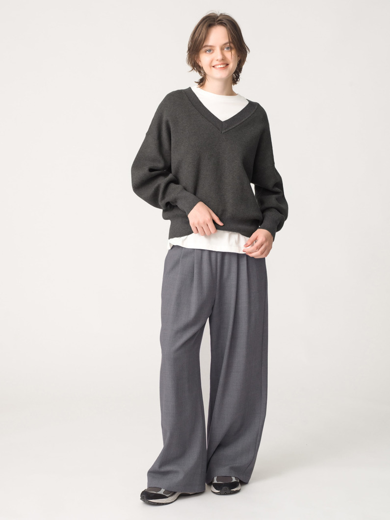 ウール ワイド フレアパンツ（ブルー/グレー） 詳細画像 gray 3