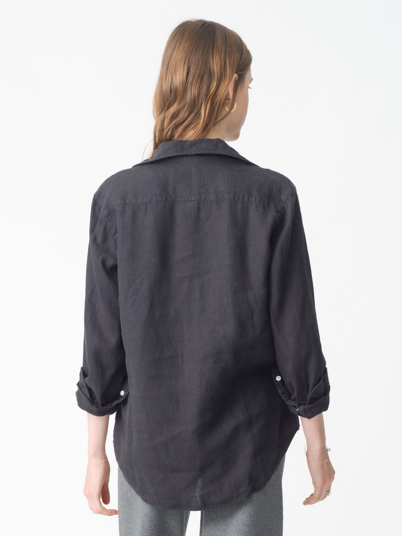 アイリーン ウォッシュド リネンシャツ（ブラック/ベージュ） 詳細画像 black 2