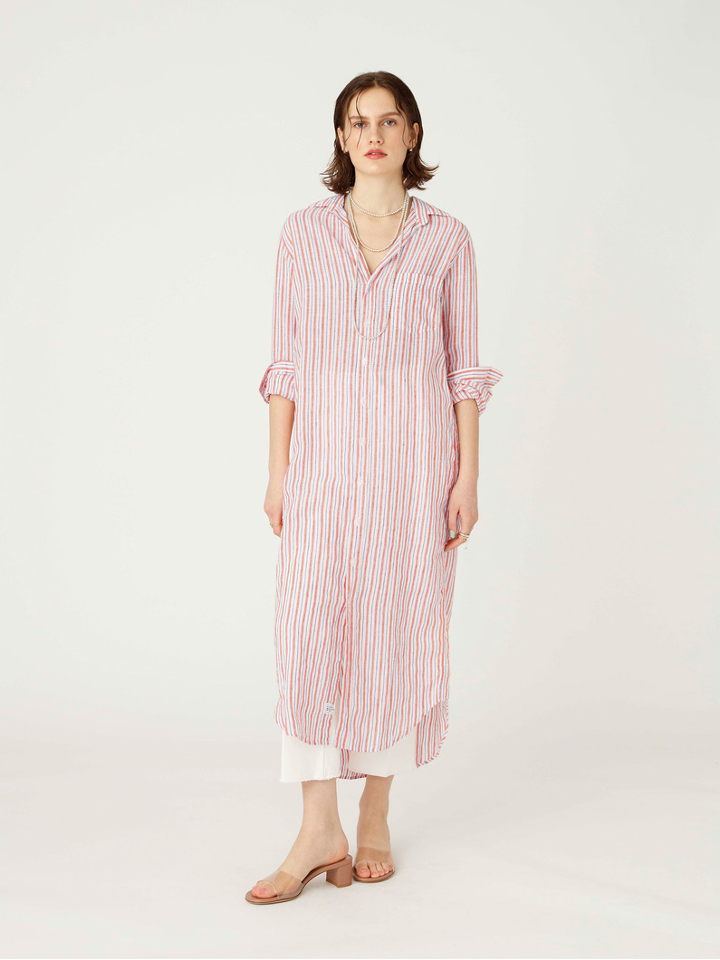 ローリー イタリアンリネン シャツドレス（マルチストライプ） 詳細画像 orange 1