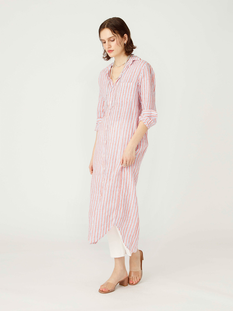 ローリー イタリアンリネン シャツドレス（マルチストライプ） 詳細画像 orange 2