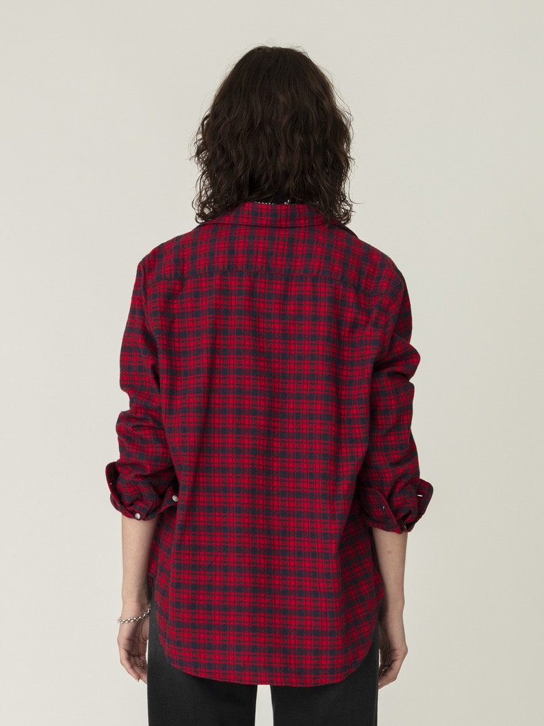 アイリーン イタリアンコットン チェックシャツ（ダークレッド） 詳細画像 dark red 3